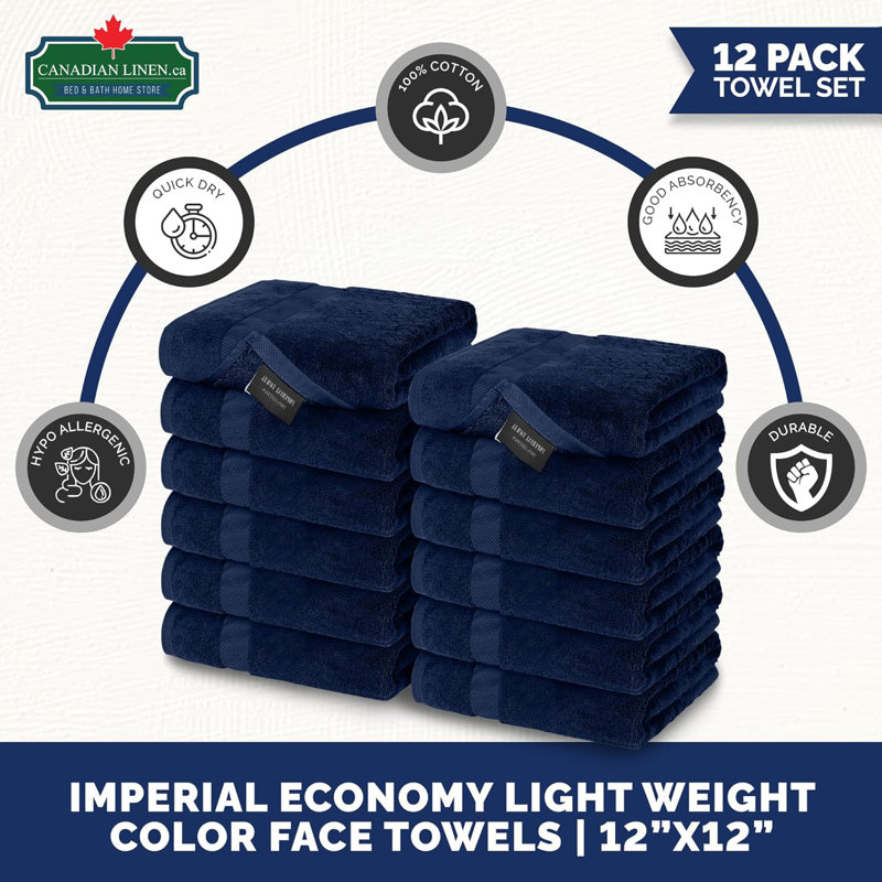 Ensemble de 12 débarbouillettes en coton Imperial, Bleu marine