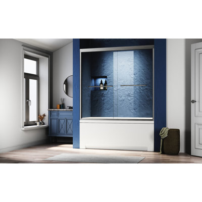 56 - 60 In. W X 57 H Sliding Tub Door. Brushed Nickel Semi Design. Tempered Glass. 304 Stainless Steel Handles. Thickening Rail System. Rust- And Stain-. Silent Rollers. Practical Towel Easy