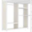Structure de lit mezzanine grand format avec garde-robe intégrée, lit mezzanine en métal avec bureau et tablettes de rangement, grain de bois blanc