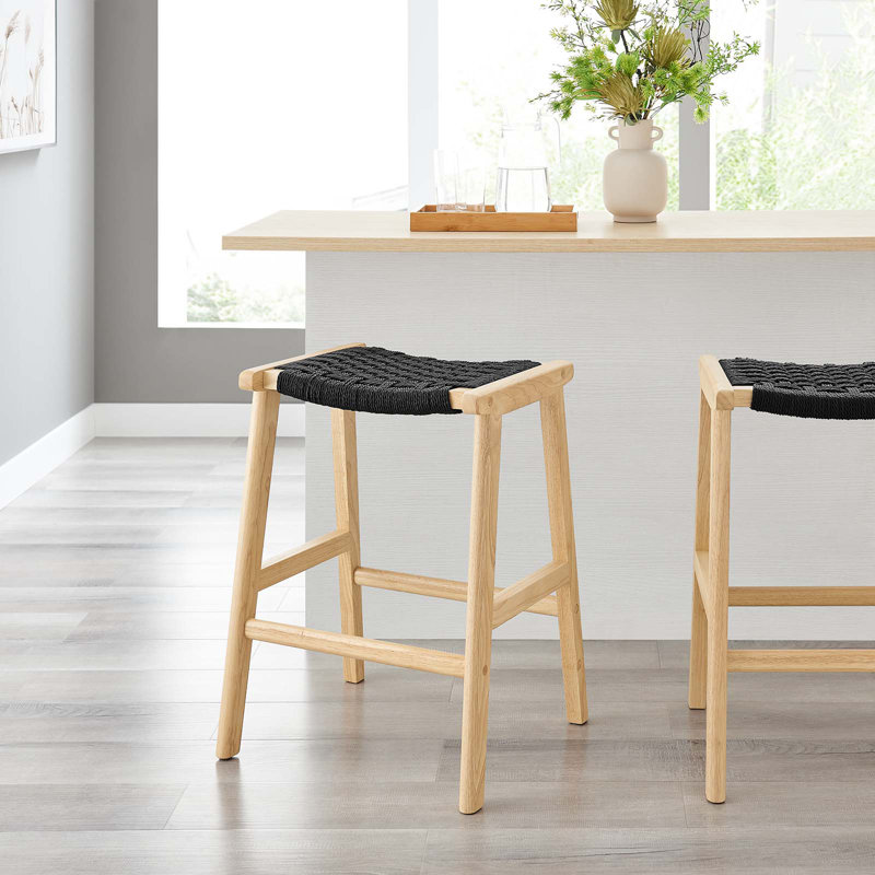Modway Saoirse Counter/Bar Stools, Black Rope/Natural Frame, Counter Stool (26” Seat Height)