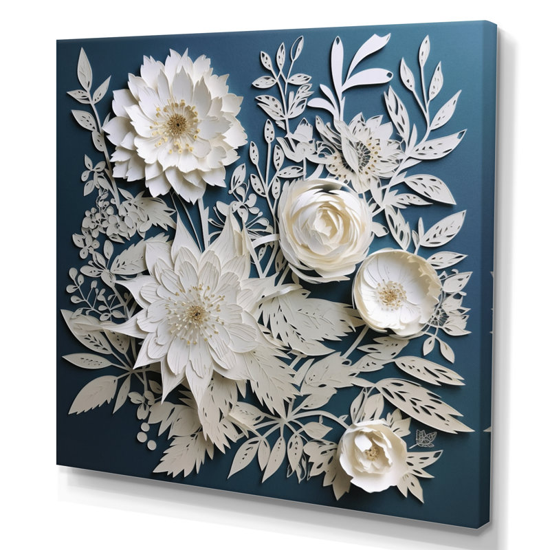 «Ryot White and Blue Flowers Bouquet Elegance», reproduction sur toile, H 30 po x l 30 po, Toile tendue