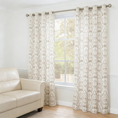 Linen Curtains 52X84 Light Filtering Grommet Vintage Damask Printed 2 Panels Taupe