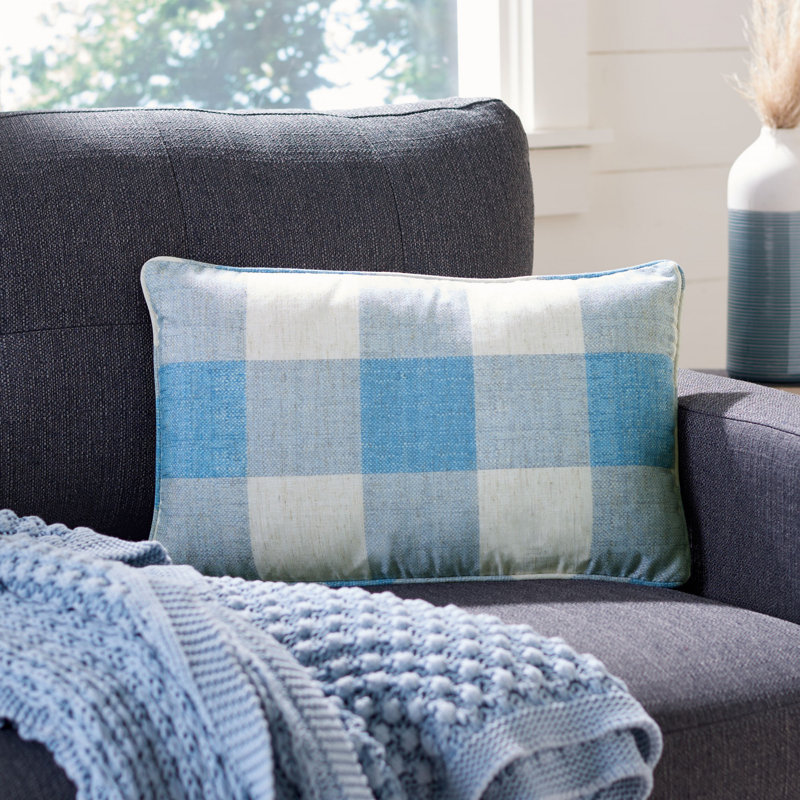 Fernla Plaid Reversible Throw Pillow, Blue/White