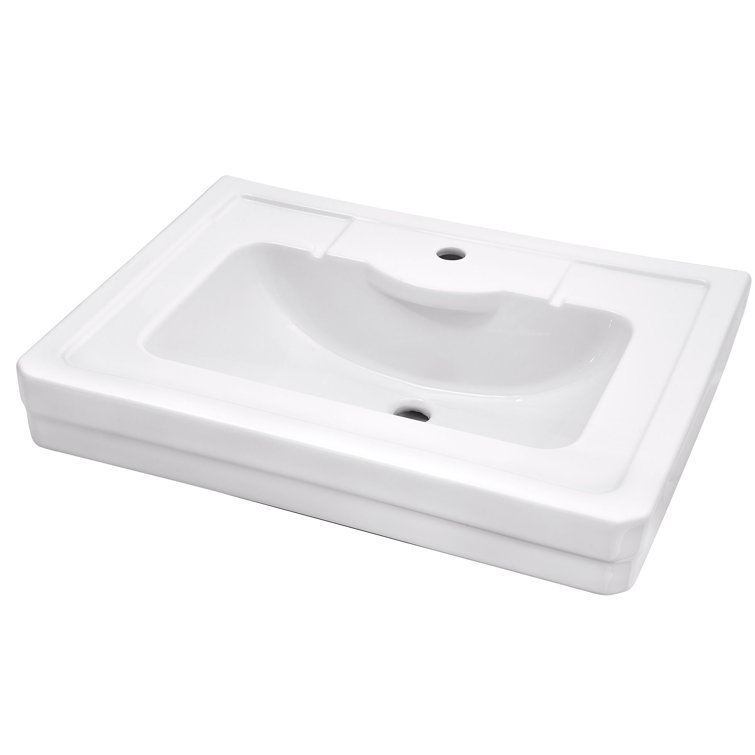 Fitzgerald White Fireclay Rectangular Dual Mount Bathroom Sink with Overflow