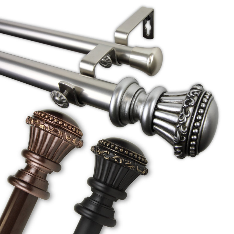 Lebow Steel Adjustable Double Curtain Rod, Black, 66" - 120"