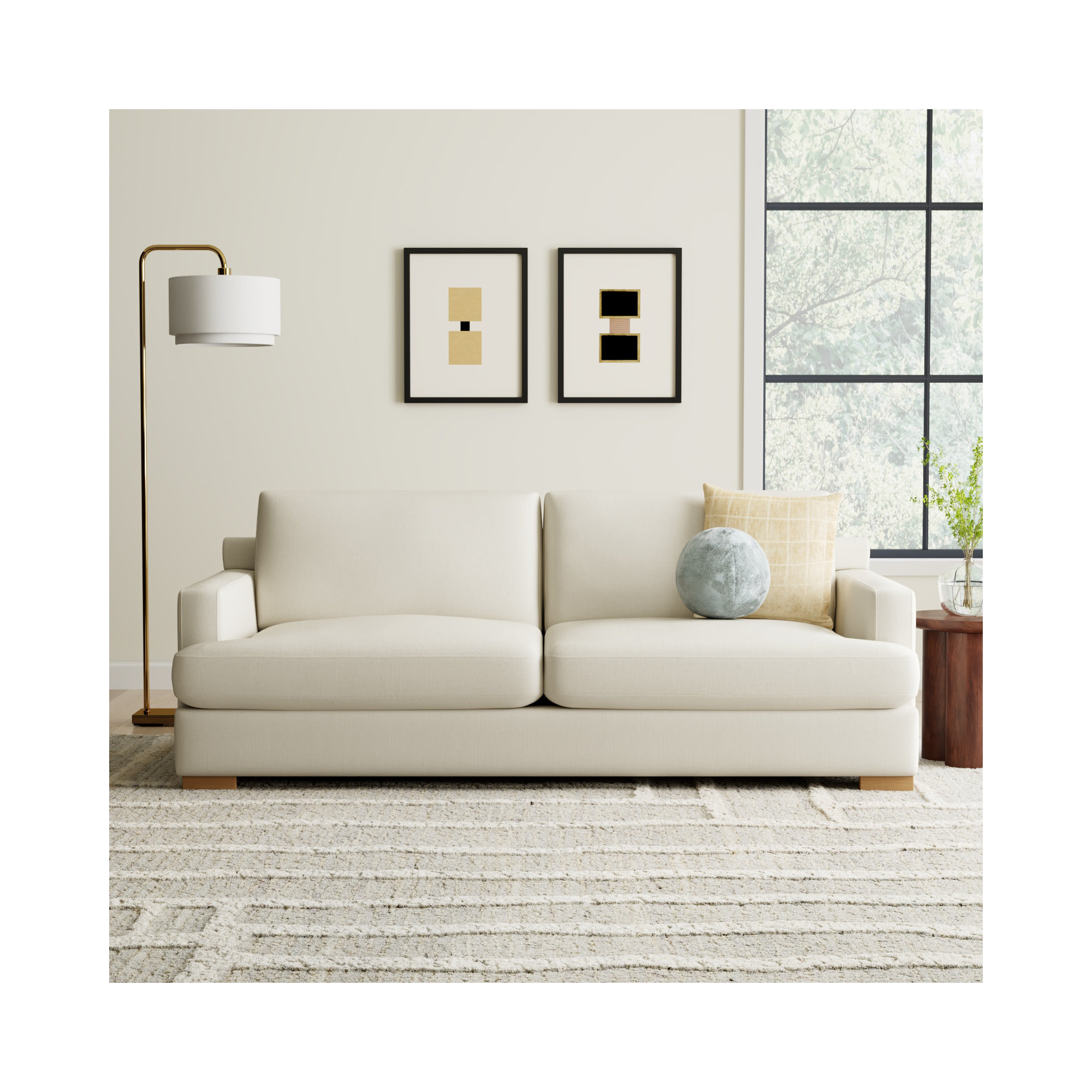 Byers 85'' Upholstered Sofa, Effie Linen Performance Linen