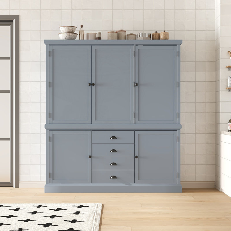 Grand garde-manger autoportant en bois de pin avec 8 tablettes et tiroirs réglables, Gray