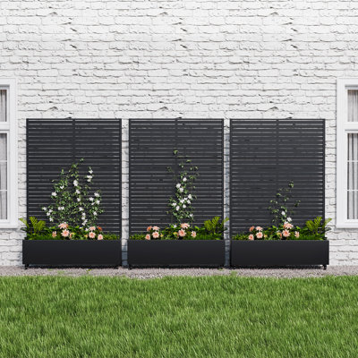 Metal Planter Box with Trellis Outdoor Freestanding Raised Garden Bed with Privacy Screen for Climbing Plant Vegetable Vines