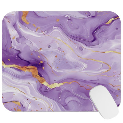 Abstract Purple & Gold Marble Geode II Crystals Geode Modern Gaming Cute Office Laptop Desk Pad Gift Mat Square Rectangle Non-Slip Mousepad
