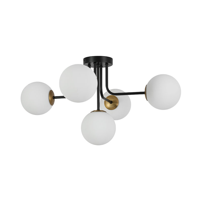 5-light Symmetrical Frosted Glass Semi-flush Mount