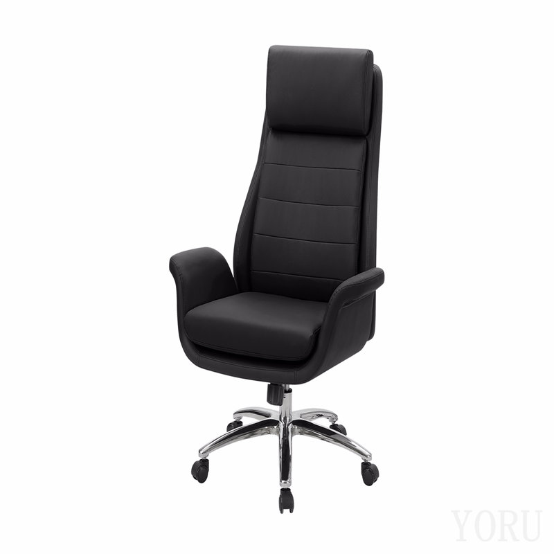 Chaise de bureau, hauteur réglable, accoudoirs, ergonomique, pivotant, bureau d'ordinateur, travail, aspect cuir noir, métal chromé, contemporain, moderne
