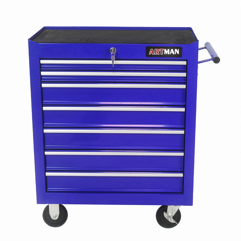 Chariot à outils 7 roulettes 7 tiroirs, Bleu