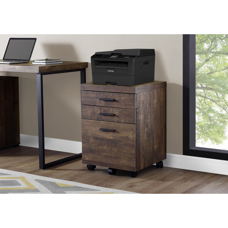 Rolling File Cabinet For Office Use, Brown Laminate, With Storage Compartments Ability, Spaces