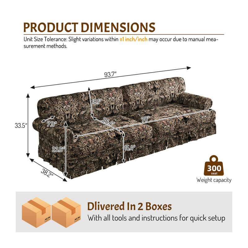 Canapé en tissu 93,7 po 93,7 po, Taupe
