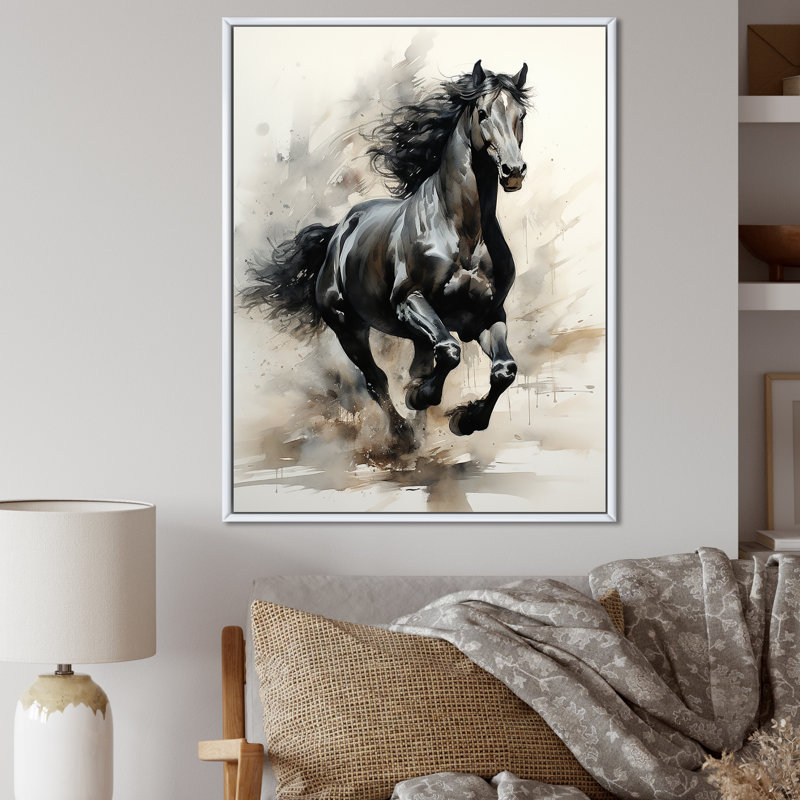 «Black Horse» - Impression, H 44 po x l 34 po x P 1,5 po, Cadre flottant blanc