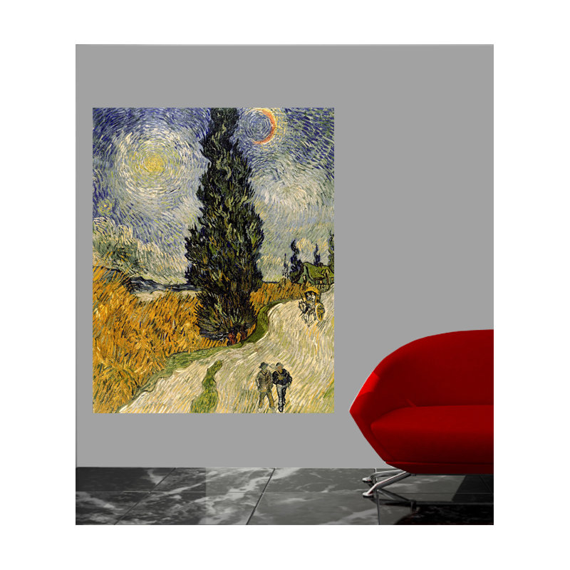 Adhésif décoratif route de Van Gogh avec cyprès (1890), H 48 po x l 38 po