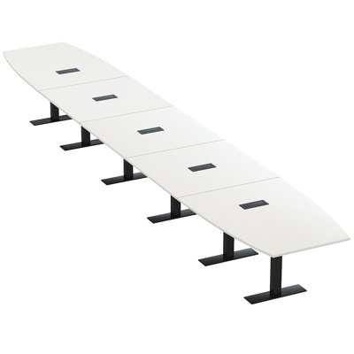 Table de conférence en forme de bateau avec base en T en métal | Unité électrique