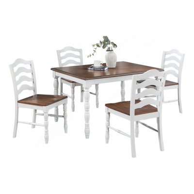 5-Piece Ranch Style Dining Set With Oak Top Table & Ladder Back Chairs