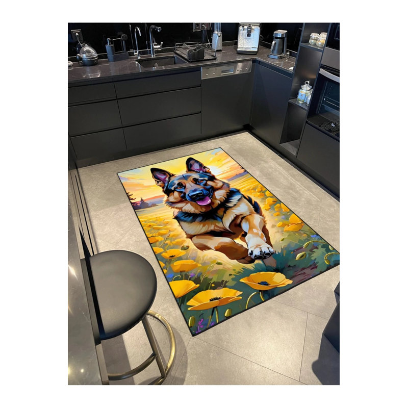 Dog Animal Colorful Modern Patterned Washable Carpet, Round 5'