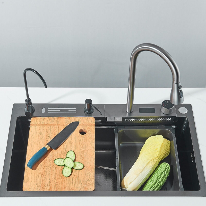 Évier de cuisine à simple cuve en acier inoxydable à affichage numérique Gun Gun