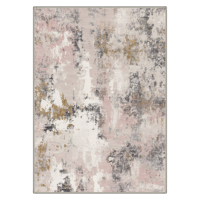 Mignone Aura Abstract Art Machine Washable Blush Haze Indoor Area Rug With Non-Slip Backing, Rectangle 9' x 12'