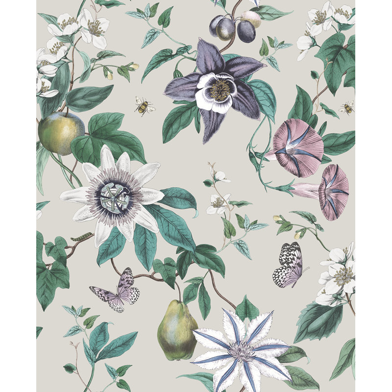 Sierra Floral Black Wallpaper, Silver