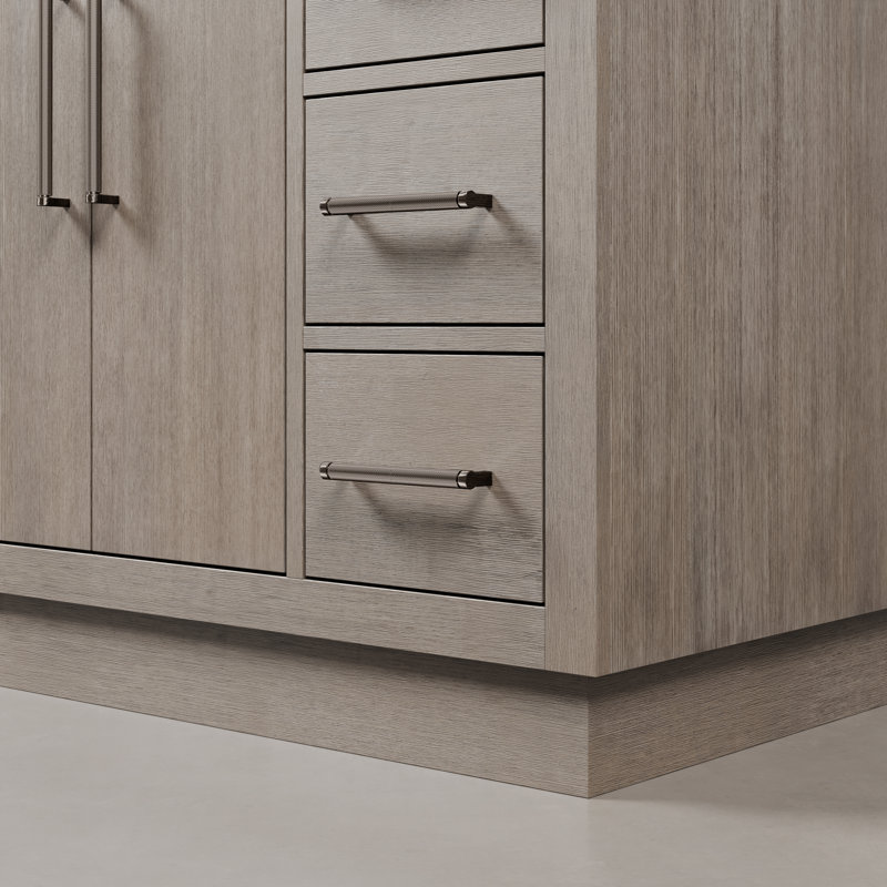Hugo 48 In. Single Sink Carrara White Marble Countertop Vanity In Grey Oak With Hook Faucet, Oil rubbed bronze