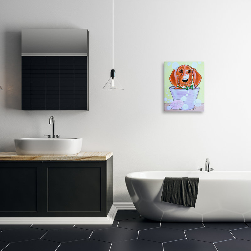 Chiot avec bulles de savon, art mural sur toile par Michelle Gilsey, H 20 po x l 16 po