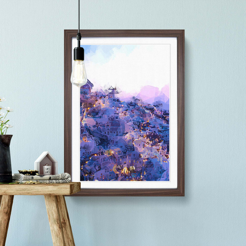 The Oia Santorini Skyline in Greece in Abstract - Picture Frame Graphic Art Print, 87cm H x 62cm W x 2cm D, Walnut Framed