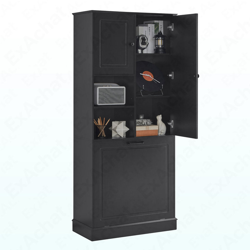 Tall Storage Cabinet With Adjustable Shelves, Large Flip-Out Basket & Enclosed Cabinets – Perfect For Bathroom, Living Room, Or Office, MDF Material With Aluminum Alloy Handles
