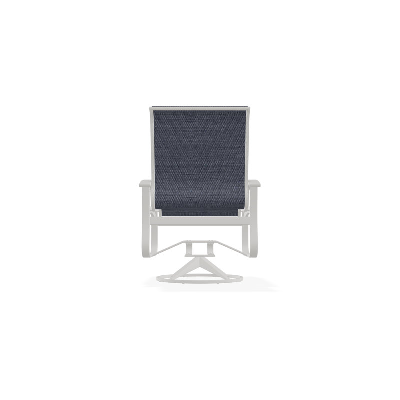Belle Isle Sling Aluminum Frame Dining Height Swivel Rocker with Marine Grade Polymer Arm Accent, Snow, Augustine Denim
