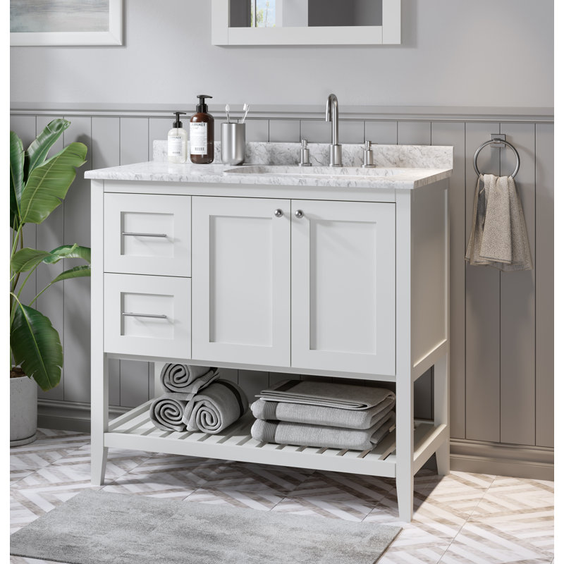 Chrisna 36" Single Bathroom Vanity with Carrara Quartz Top Side Splash & Back Splash