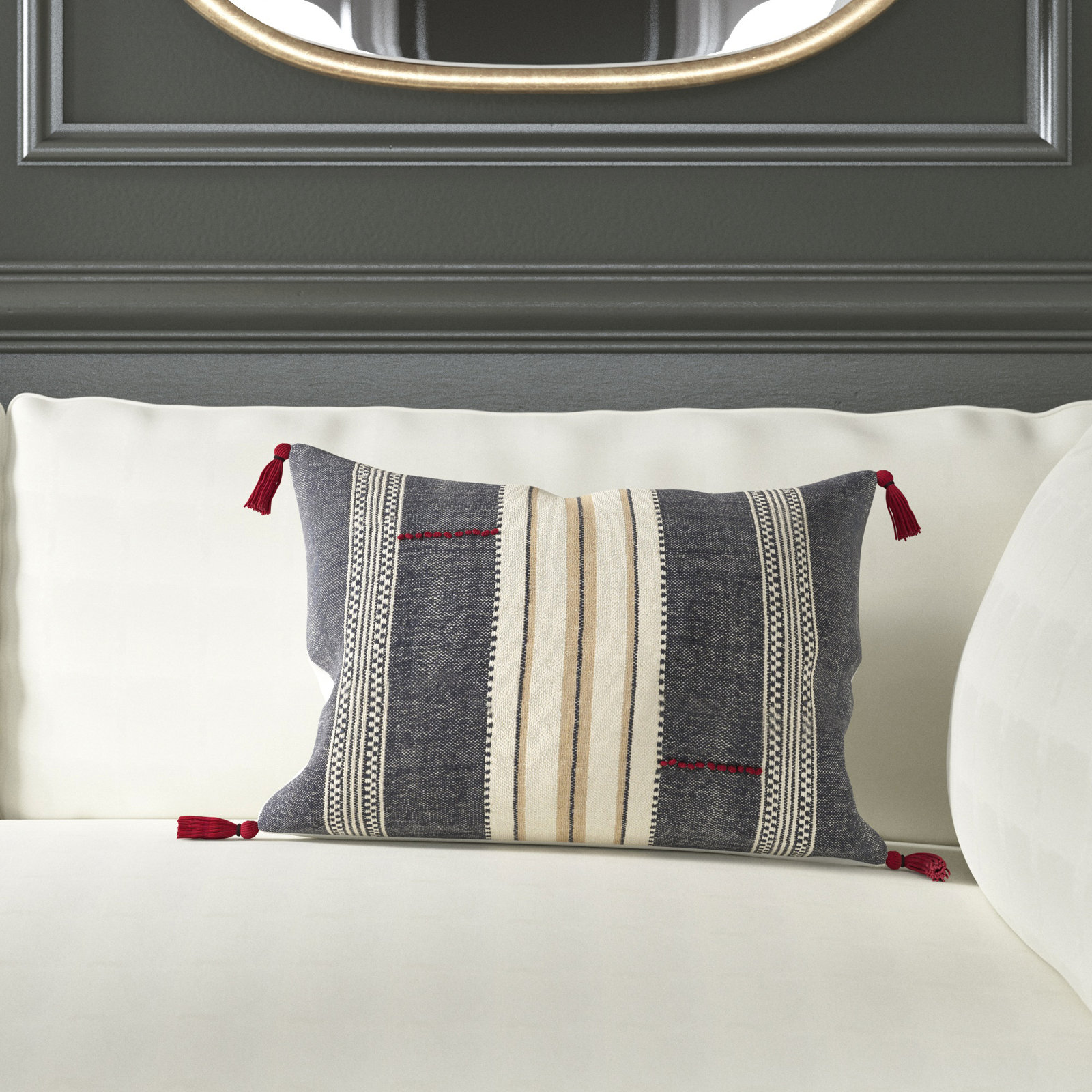Gordon Tassels Lumbar Throw Pillow, Polyester/Polyfill