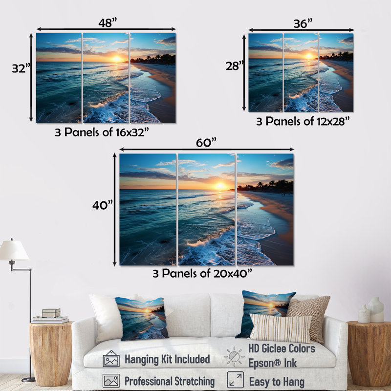 Tranquil Shores Sunset Beach Horizon I - art mural plage, Toile tendue, H 28 po x l 36 po x P 1 po
