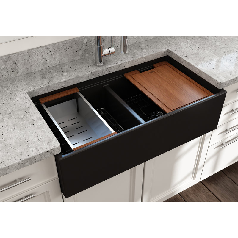 Contempo 36'' L Double Basin Kitchen Sink, Matte Black