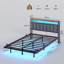 Bed FrameFloating bed with LED and charging station(3 USB ports and 1 Type-C Port), Metal Bed Frame with Storage Space Underneath and Upholstered Headboard-1683932233-1683932234