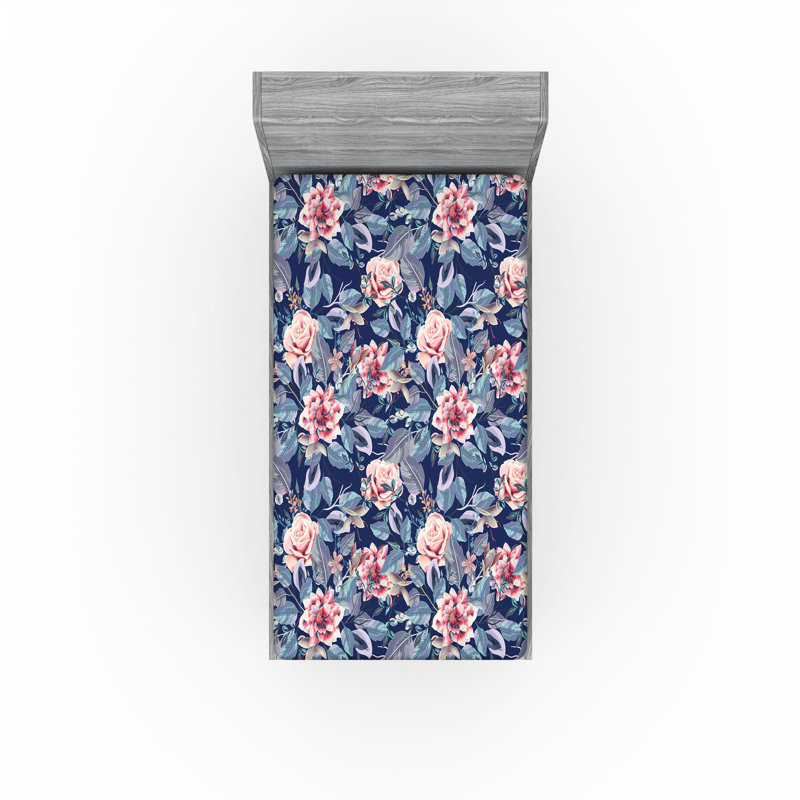 Drap-housse Ambesonne, Drap-housse de taille simple, Bleu ciel, rose doux, lilas / floral