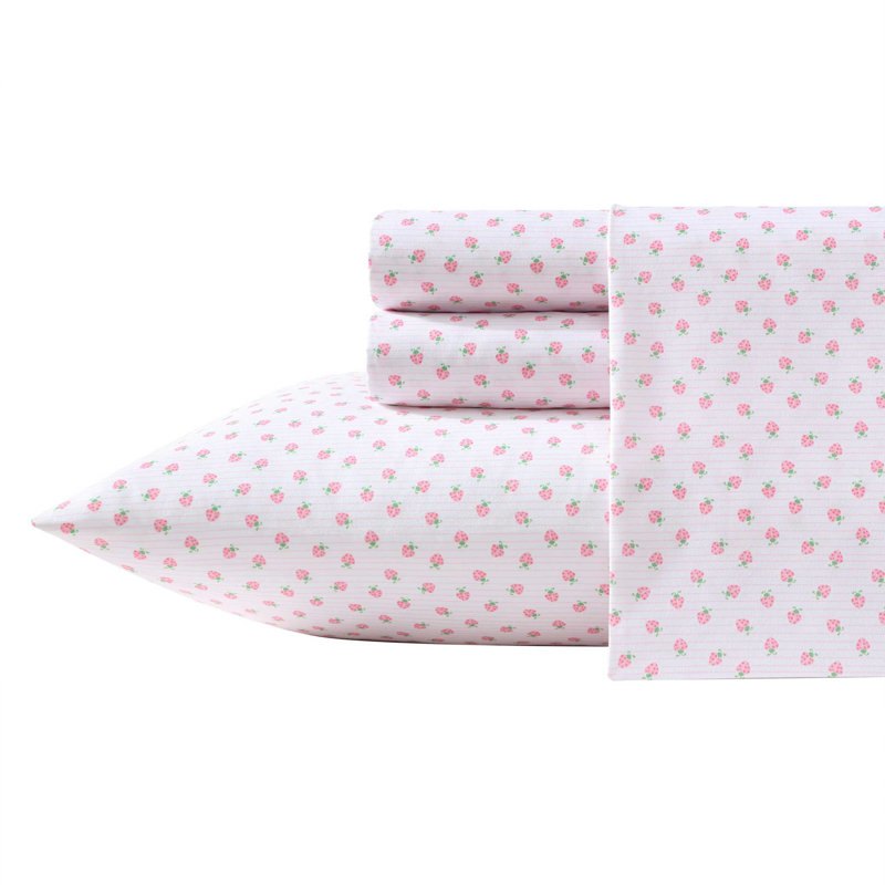 Laura Ashley Kids Cozy Printed Sheet Sets, Full Sheet Set with 2 Pillowcases, Sweet Lady Bugs Pink