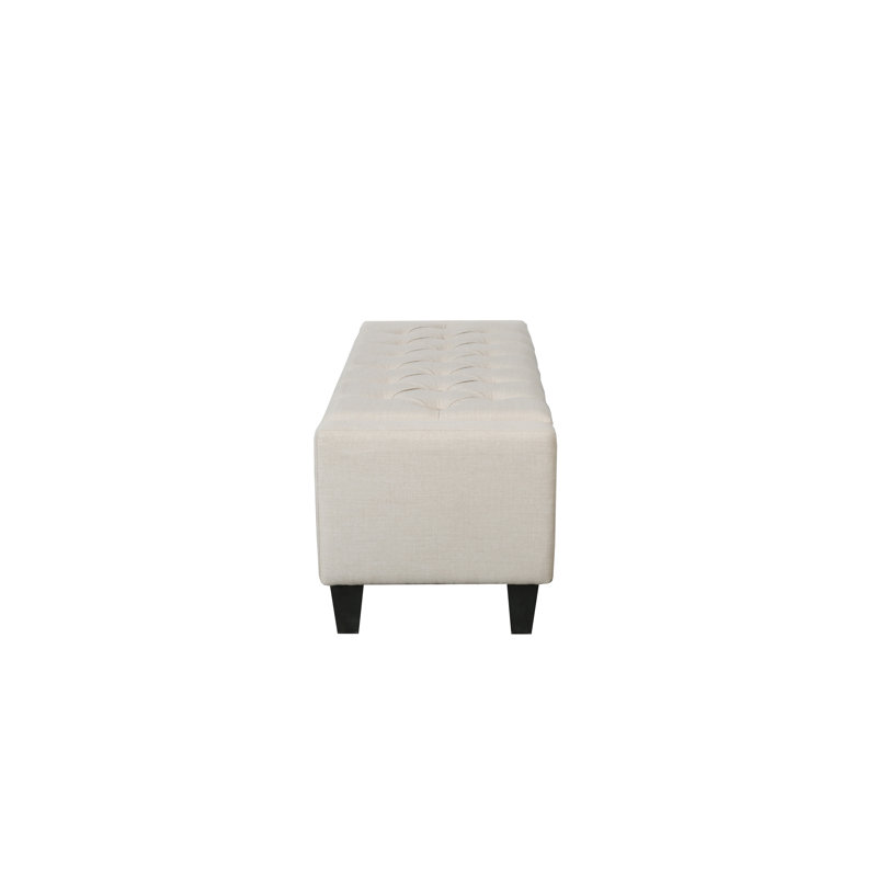 Beige Fabric Button Tufted Storage Bench with Hinged Lid