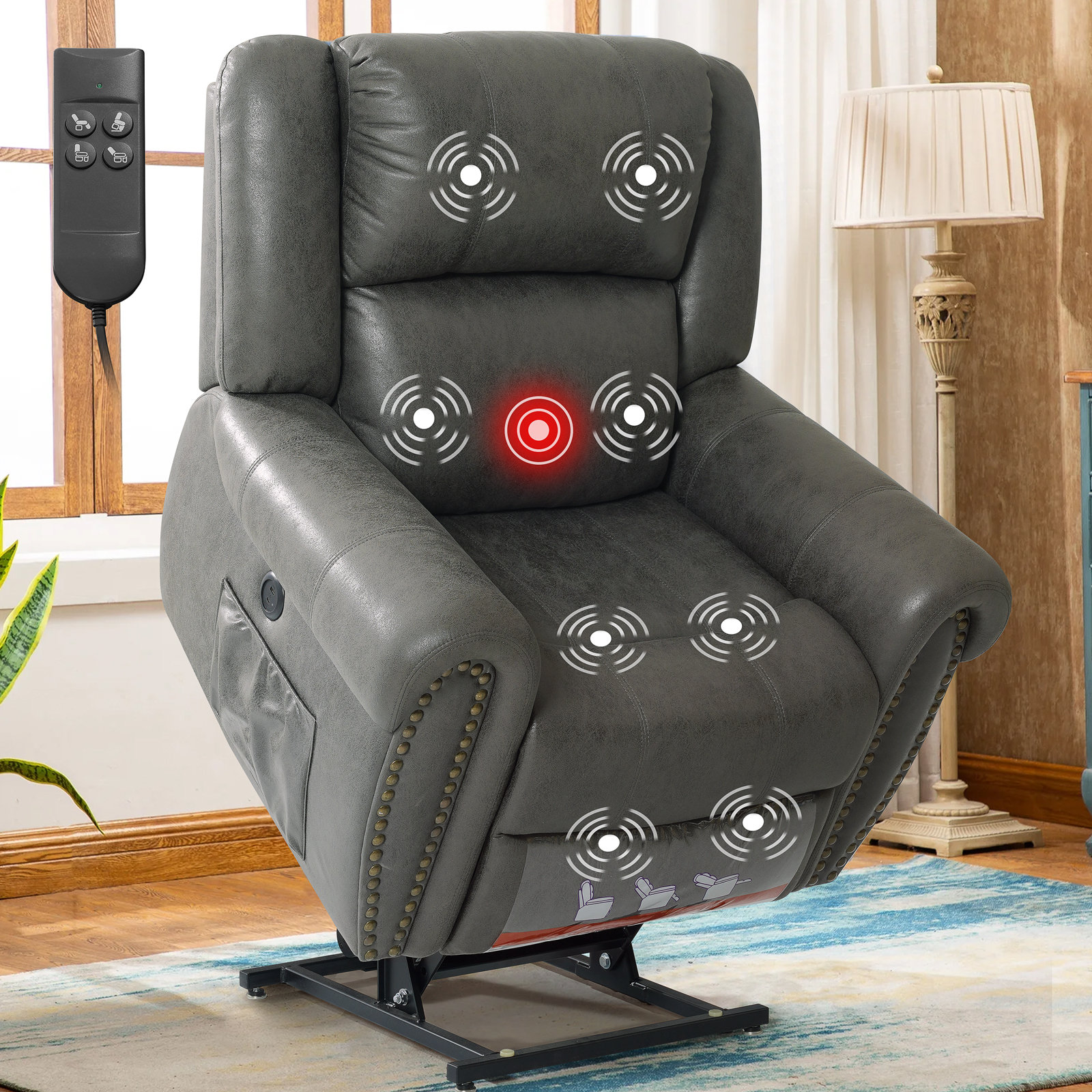 41'' Oversized Power Lift Chair - Heated Massage Electric Recliner with Super Soft Padding (Set of 2) Red Barrel Studio Body Fabric: Gray