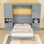 Lit escamotable double en bois avec tablette de rangement, armoire latérale et tiroirs-1369455888