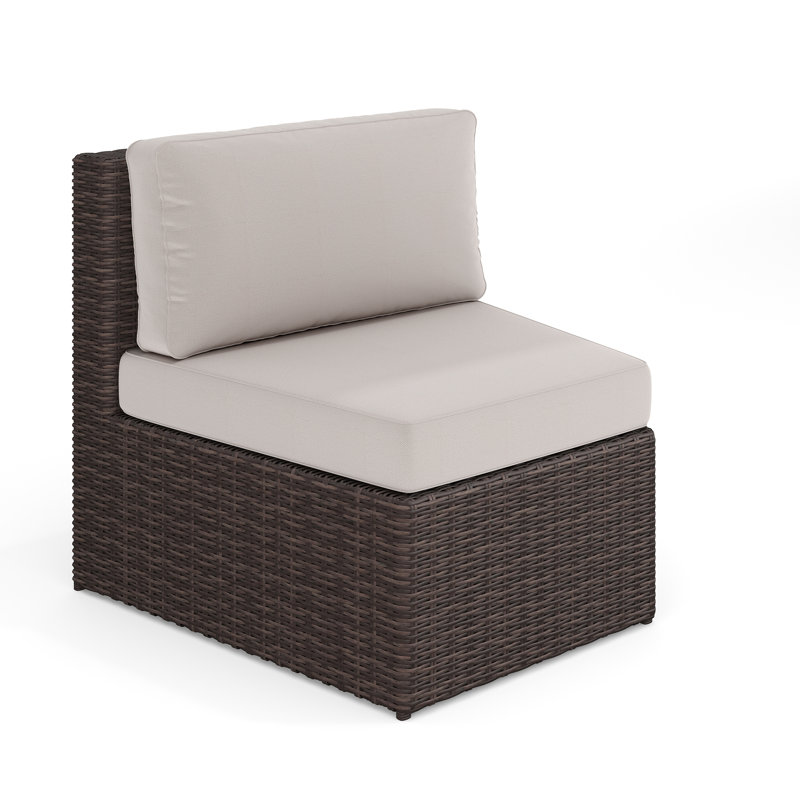 Martha Stewart Bedford Outdoor Modular Rattan Wicker Patio Curved Sectional Sofa Seat, Tan, Brown