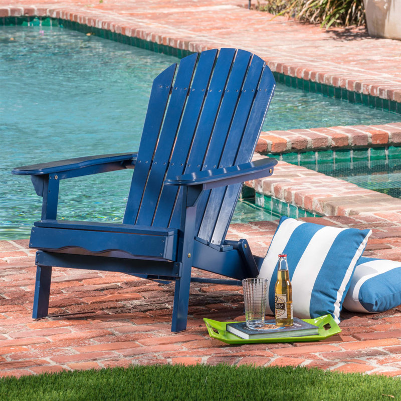 Adirondack Chair with Rustic Design, Acacia Wood, Foldable, Traditional Slats for Outdoor Comfort and Style, Blue