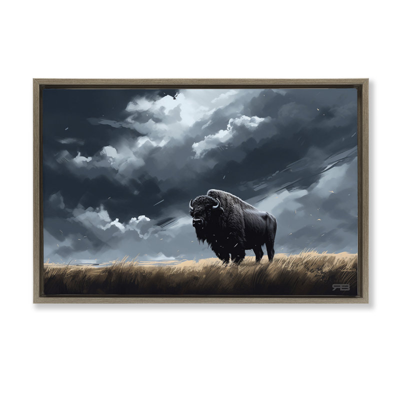 «Bison Silhouette with Clouds», toile flottante encadrée par Roozbeh Bahramali, Cadre flottant orme Montalcino