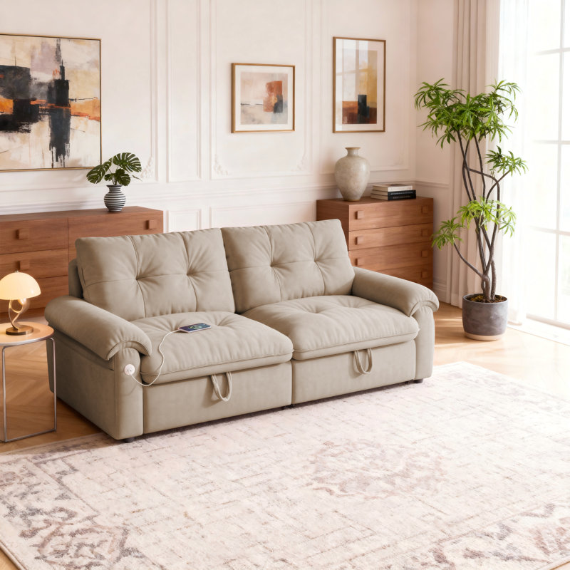 77-Inch Convertible Down Sofa Bed, Featuring A 2-In-1 Design For Both Seating And Sleeping. Crafted From Modern Velvet Fabric, It's Suitable For Living Rooms, Bedrooms, And Apartment Spaces.
