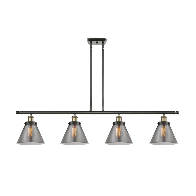 Luminaire pour îlot 4 lumières Cone, DEL, Plaqué couleur fumée, Blanc / chrome poli
