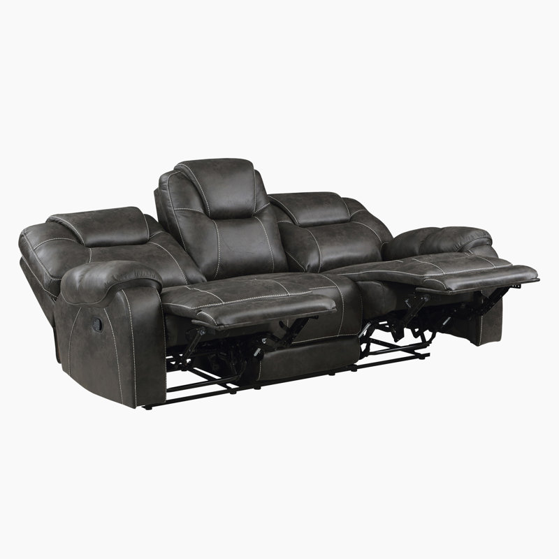 Ensemble de 2 fauteuils inclinables en microfibre polie avec console de rangement centrale Yasminda, Chocolat