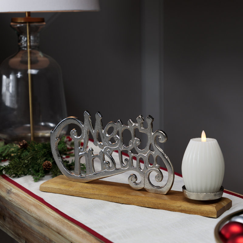 Merry Christmas Metal Sign Votive Candle Holder -15.5"