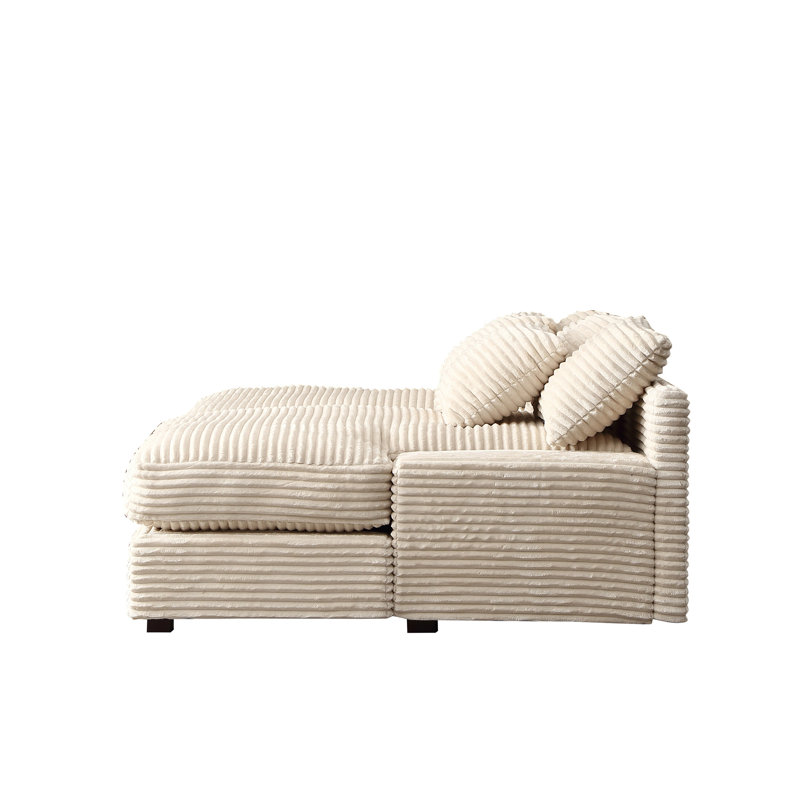 Upholstered Chaise Lounge, Velours côtelé beige