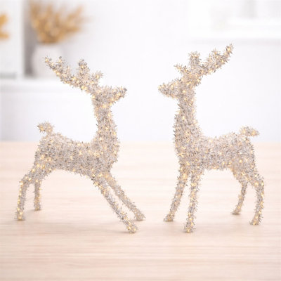 LED Lighted Tinsel Deer Figures (Set of 2)